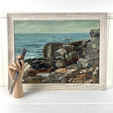 Bailey Island, Maine seascape painting - 1960s vintage art 
