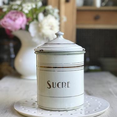 Beautiful vintage French enamelware sucre ( sugar ) pot 