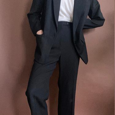 vintage black wool high waist pant suit 