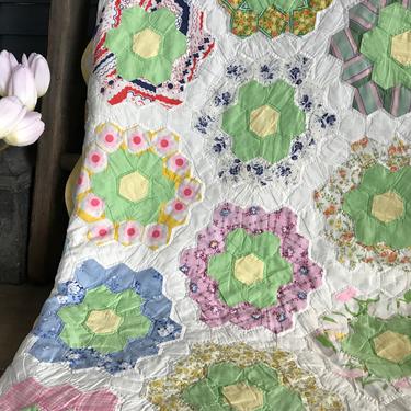 Antique Cotton Quilt, Pinwheel, 86 X 103, Geometric Patchwork, Colorful Americana Quilt, Folk Art 