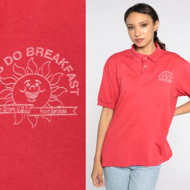 Garden Grove USD Shirt 80s Vintage Uniform Shirt Let's Do Breakfast Polo Shirt Red Half Button Up Shirt 90s California Graphic Large L 
