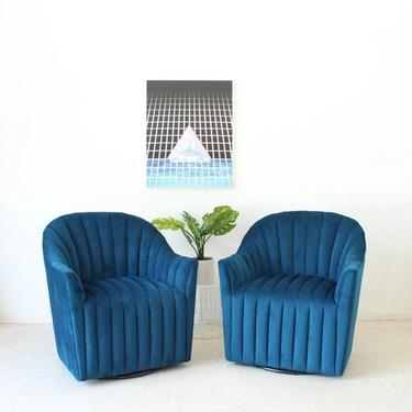Electric Blue Art Deco Style Swivel Chair