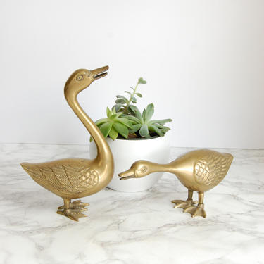 Vintage Brass Geese Statues Brass Goose Mid Century Brass Figurines by PursuingVintage1