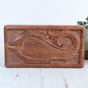 Beautiful Vintage Bohemian Hand Carved Wooden Jewelry/Trinket Box With Fish Design 