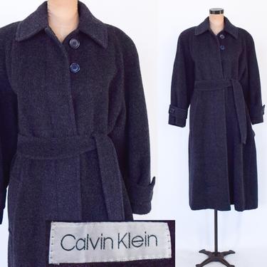 1980s Calvin Klein Wool Coat | 80s Gray Wool Trench Coat | Calvin Klein 