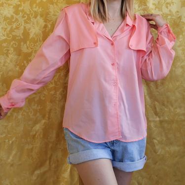 Vintage 80s Diane Von Furstenberg Pink Button Down Long Sleeve Top Women's Size M 