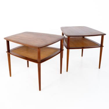 Peter Hvidt for France and Son Mid Century Teak and Cane Side End Tables - A Pair - mcm 