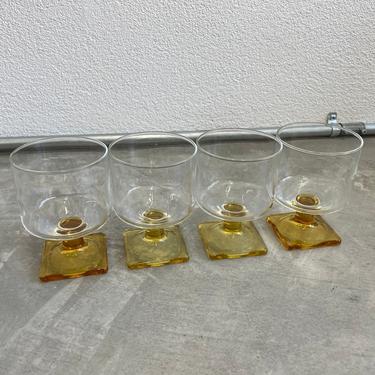 Vintage Federal Glass Nordic Yellow Square Base Glasses | Set of 4 | Vintage Wine Glassware | MCM | Vintage Barware | Mid Century 
