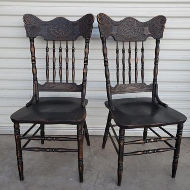 2 Vintage Black Wood Chairs