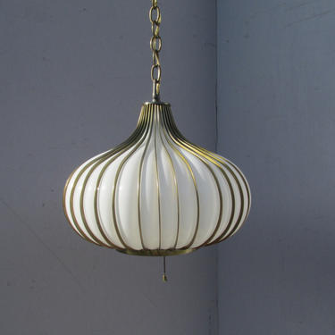 Mid-Century Modern Cage Blown Glass Swag Light Fixture