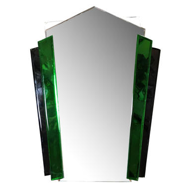 Geometric Art Deco Revival Fan Green and Black Wall Mirror 