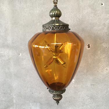 Vintage Mid Century Gold Glass Hanging Lamp