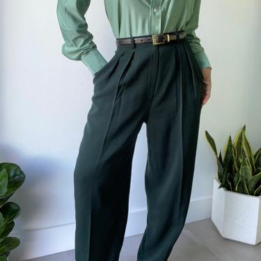 vintage deadstock essential high waisted pure wool pleated pine trousers 