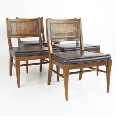 Broyhill Brasilia Mid Century Caned and Walnut Party Chairs - Set of 4 - mcm 