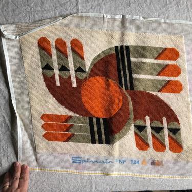Vintage Spinnerin Burnt Orange Mid Century Modern Needlepoint Tapestry 