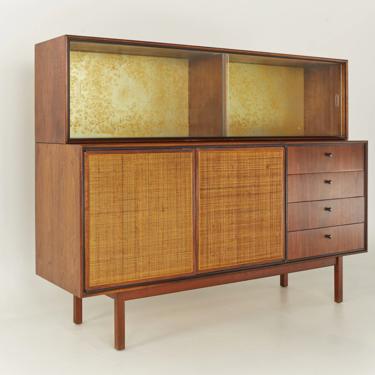 Jack Cartwright Style Founders Mid Century Cane Front Credenza with Hutch - mcm 