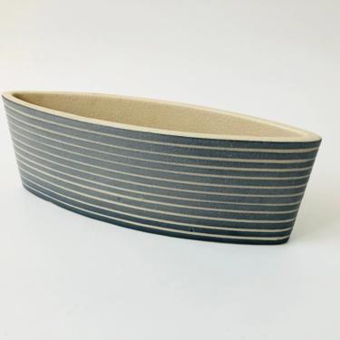 Vintage Striped Pointed Oval Pottery Planter 
