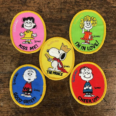Set of 5 Vintage 1970s Peanuts Snoopy Charlie Brown Lucy Linus Sally Patches 