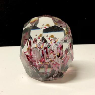 Faceted Floral Art Glass Paperweight 