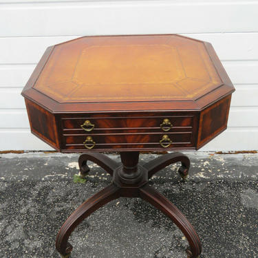 Mahogany Leather Top Center Side End Table 1348