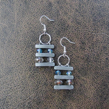 Geometric earrings, mid century modern earrings, Brutalist earrings, minimalist earrings, simple, unique artisan earrings, brushed silver 