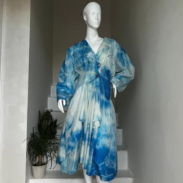 1980s Celestial Tie-Dye Studded Embroidery Heavily Detailed Dress 36 Bust Vintage 