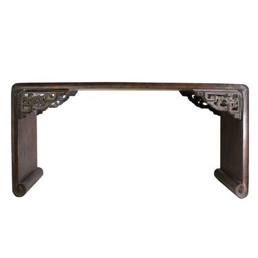Brown Rosewood Oriental Ru Yi Carving Rectangular Display Table Stand ws739E 
