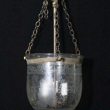 Antique Victorian 9.25 in. Etched Glass Bell Jar Pendant Light