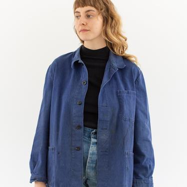 Vintage Blue Chore Jacket | Unisex Herringbone Twill Cotton Utility Work Coat | M | FJ039 