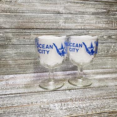 Vintage 1950s Beach Fun Souvenir Glasses, Thumbprint Drinking Beer Glasses, Ocean City Maryland OC Jersey Shore Glasses, Vintage Kitchen 