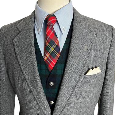 Vintage 100% Wool TWEED Blazer ~ 38 ~ Herringbone ~ jacket / sport coat ~ Preppy / Ivy League / Trad ~ Bespoke / Custom Tailored 