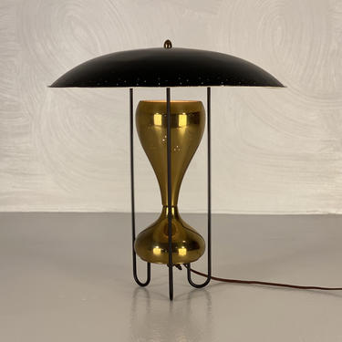 Brass and Black Metal Hourglass Saucer Lamp - *Please see notes on shipping before you purchase. 