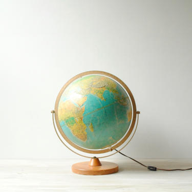 Vintage Light Up World Globe, 12&amp;quot; Replogle Relief Globe, World Horizon Series Globe on Wood Base, Kids Night Light Globe 