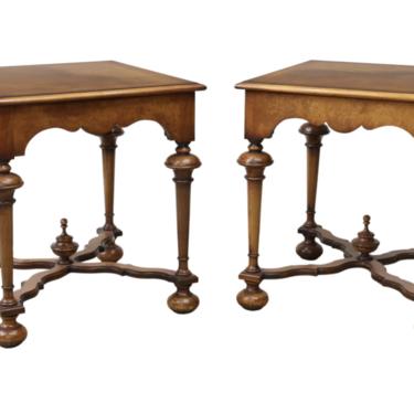 Pair of English William & Mary Style Burl Walnut Side Tables - Early 20th C