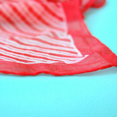 Striped Red & White Scarf Red 1960s Square Striped Sheer Nylon 60s Head Scarf Vintage Hair 