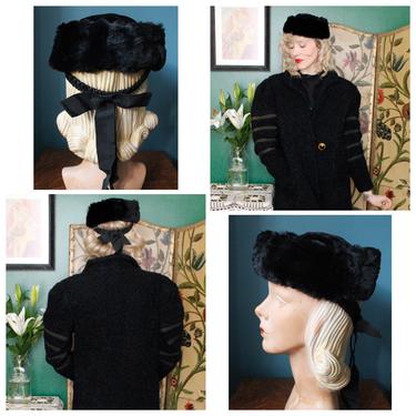 1930s Hat / Luxe Velvet & Fur Winter Hat / vintage 30s hat 