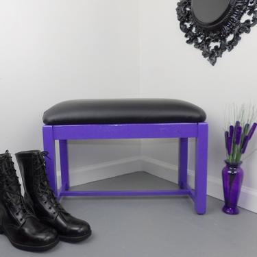 Padded Bench Purple Black Vanity Vinyl Wood Chair Seat Foot Bed Stool Dressing Room Bathroom Bridal Shop Vintage Mid Century Entryway Hot! 