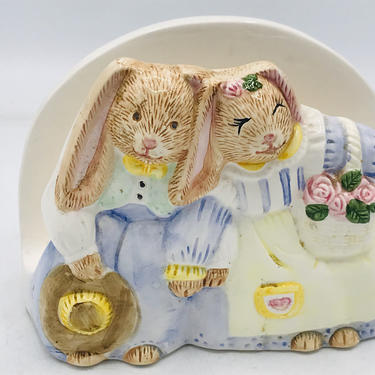 Vintage Bunny Rabbit  Napkin Holder- Easter Decoration- Chip Free 