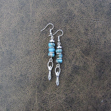 Turquoise and silver earrings, African goddess statement earrings, Afrocentric earrings, bold statement earrings, boho chic, tribal earrings 