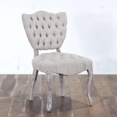Whitewashed French Provincial Tufted Linen Accent Chair
