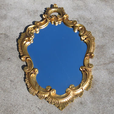 French Provincial Vintage Gold Painted Wood Framed Mirror 