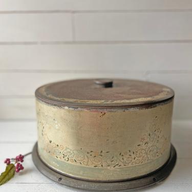Vintage Pastel Green And Yellow Floral Cake Tin, Primitive Cake Stand | Rustic, Farmhouse, Cottage Cake Tin, Box | Birthday Cake Tin 