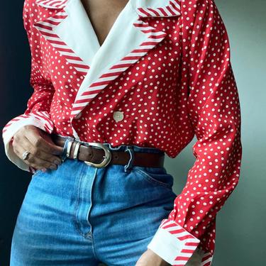 vintage notched collar relaxed fit double breasted gentlewoman blouse 