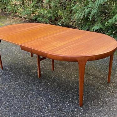 Free and Insured Shipping Within US - Vintage Ib Kofod Larsen Danish Mid Century MCM Teak Round to Oval Dining Table with Leaves 
