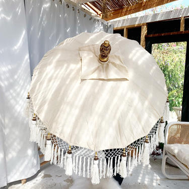 3ft Handmade Bali Umbrella - Natural w/ Cream Tassels 