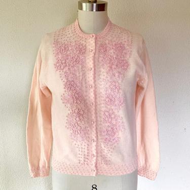 1960’s Embroidered pink wool cardigan 