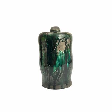Studio Pottery Drip Glaze Malachite Green Stoneware Jar 