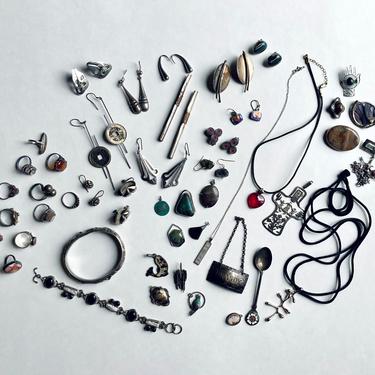 Mixed 47 Pc Lot 358g Sterling Silver Jewelry & More Wearable Taxco Studio Made Antique 