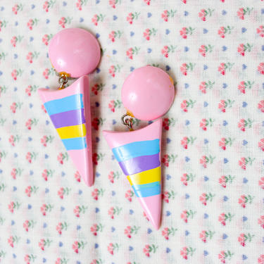1980's Pink Pastel Painted Dangle Earrings 