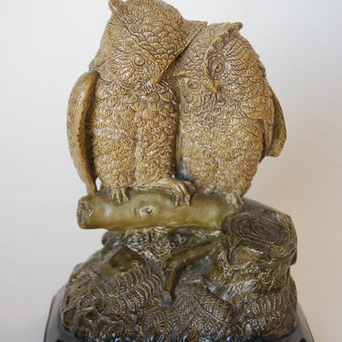 Borghese English Victorian Period Majolica Owl Couple Figurine, signed 